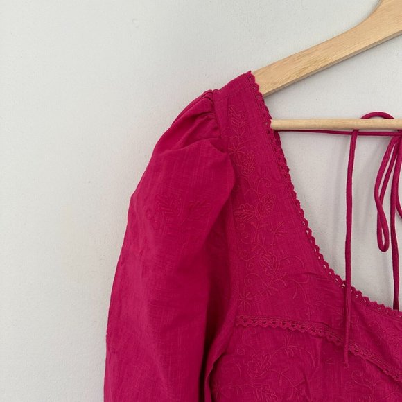 Free People Lisa Embroidered Lace Midi Dress Size S Pink Puff Sleeves Boho BNWT - Picture 13 of 16